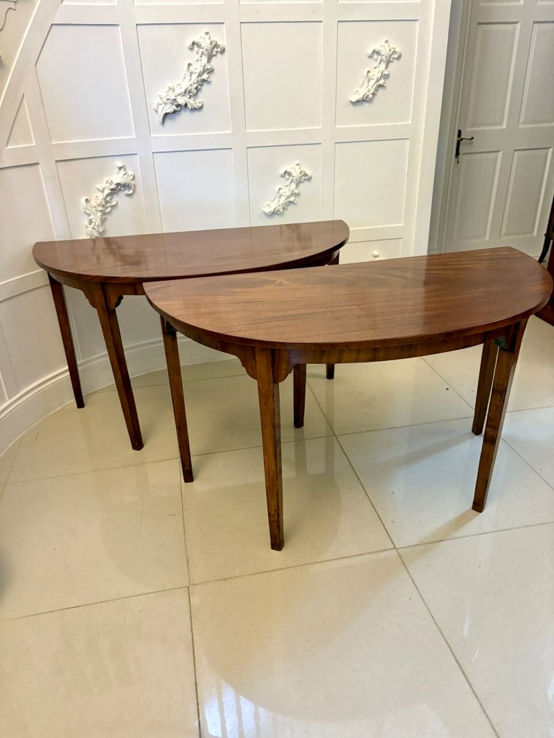 Pair of Antique George III Quality Figured Mahogany Shaped Demi Lune Console Tables